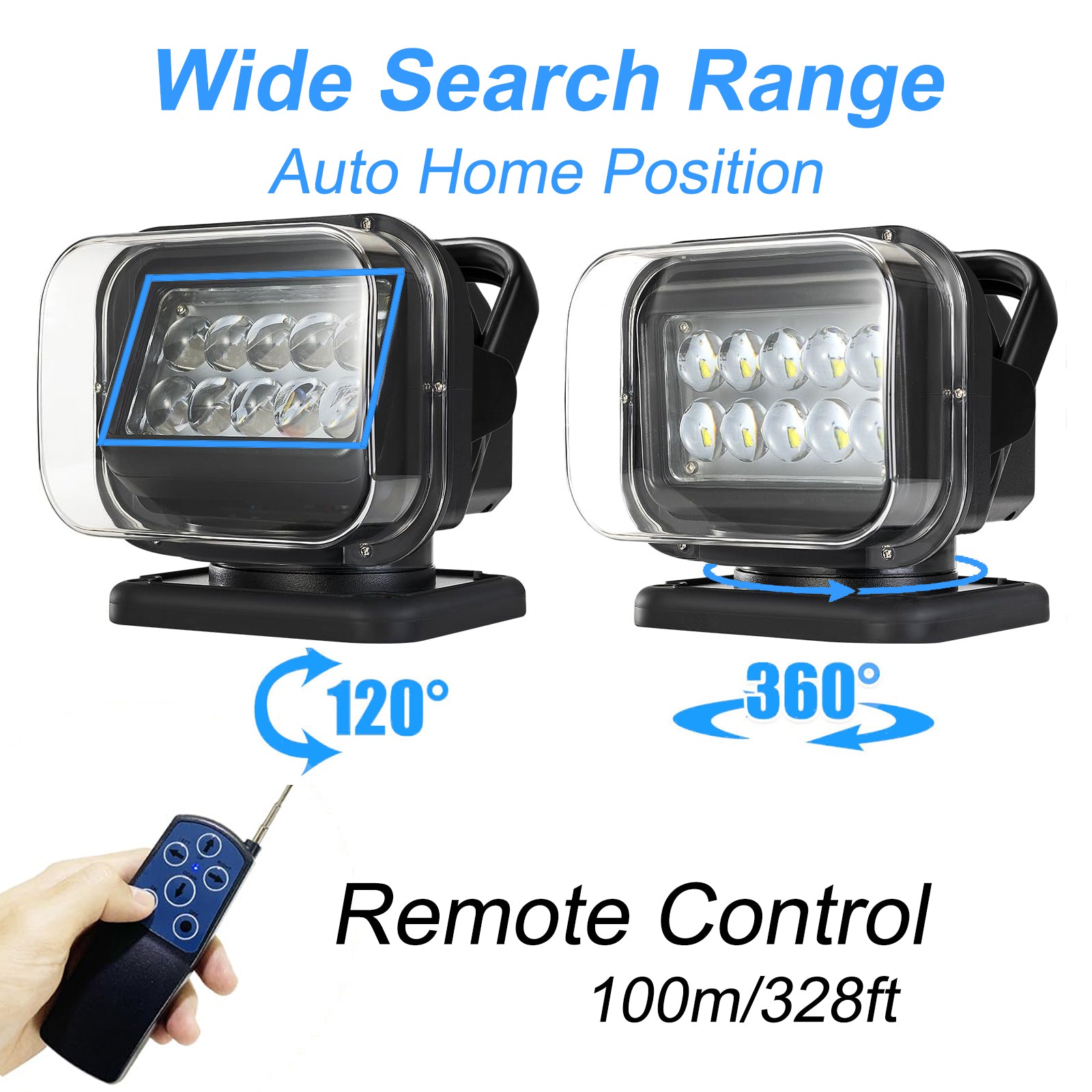 Niceky Remote Control Spotlight for Truck,LED Search Light Auto-Reset 360 Rotating Boat Spot Light for Hunting Marine Offroad Pickup SUV UTV Go Outdoor,6 Strong Magnets 50W 5000lm 12V 24V