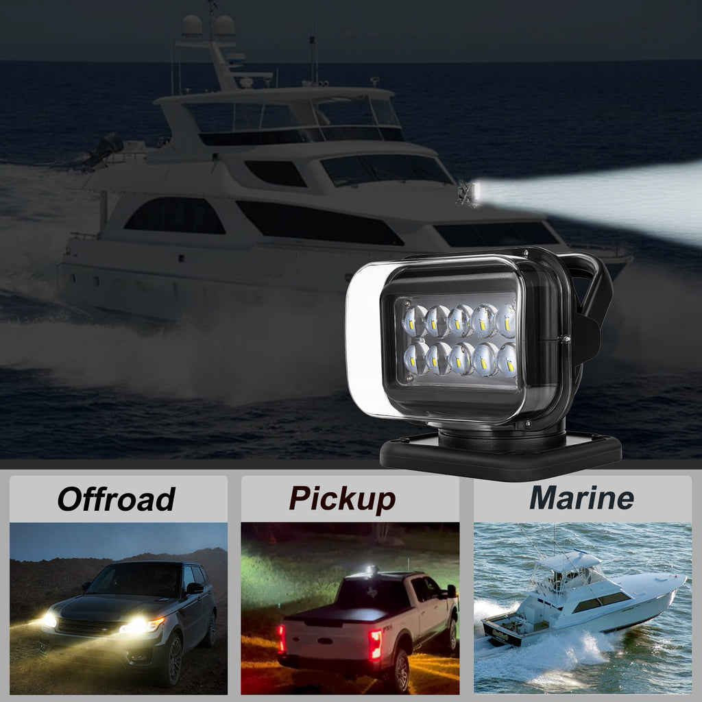 Niceky Remote Control Spotlight for Truck,LED Search Light Auto-Reset 360 Rotating Boat Spot Light for Hunting Marine Offroad Pickup SUV UTV Go Outdoor,6 Strong Magnets 50W 5000lm 12V 24V